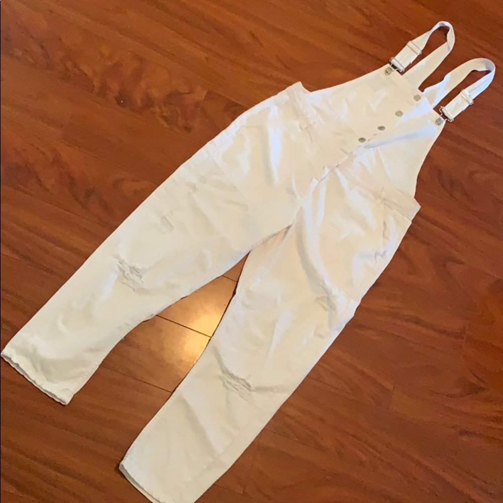 Zara White Demin Boyfriend Overalls